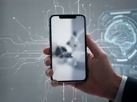 Eine Hand hält ein modernes Smartphone, dessen Bildschirm ein verschwommenes Bild mit subtilen, leuchtenden Linien zeigt, die auf KI-Verarbeitung hinweisen. - Foto: über boerse-global.de