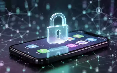 Ein stilisiertes, leuchtendes Vorhängeschloss-Symbol über einem minimalistischen Smartphone-Bildschirm mit App-Symbolen, umgeben von einem sicheren digitalen Netzwerk. - Foto: über boerse-global.de