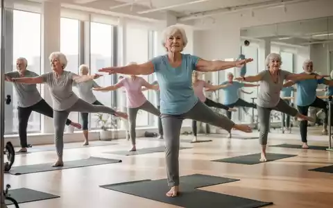 Eine Gruppe aktiver Senioren nimmt an einem Fitnesskurs teil, der Gleichgewicht und Bewegung fördert. - Foto: über boerse-global.de