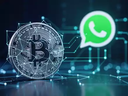 Ein stilisierter digitaler Token mit leuchtenden Linien verbindet sich mit einem dezenten WhatsApp-Logo und symbolisiert KI-Monetarisierung und Datentransaktionen. - Foto: über boerse-global.de