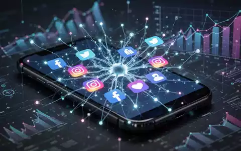 Ein Smartphone-Bildschirm mit Social-Media-Symbolen, überlagert von einem leuchtenden neuronalen Netzwerk, das KI-Integration symbolisiert. - Foto: über boerse-global.de