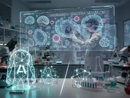 Forscher in futuristischem Labor interagiert mit holografischer Anzeige biologischer Daten. - Foto: über boerse-global.de