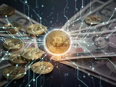 Digitale Münzen und Papiergeld verschmelzen mit leuchtenden Blockchain-Linien, die neue Zinssätze für digitale Ersparnisse darstellen. - Foto: über boerse-global.de