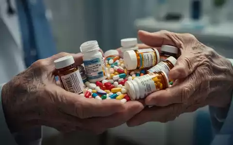 Ältere Hände halten mehrere Medikamentenflaschen, um die Belastung durch Polypharmazie und Adipositas darzustellen. - Foto: über boerse-global.de