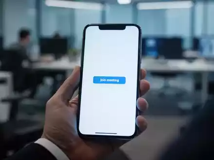 Eine Hand hält ein Smartphone mit leerem Bildschirm, symbolisiert ein technisches Problem mit einer Meeting-App im Büro. - Foto: über boerse-global.de