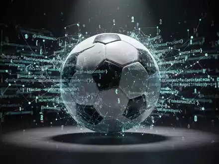 Ein abstraktes digitales Bild, das einen Fußball zeigt, der sich in ein Netzwerk aus leuchtendem, bösartigem Code verwandelt. - Foto: über boerse-global.de
