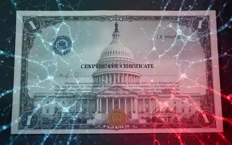 Digitales Aktienzertifikat mit US-Kapitol und KI-Neuronalnetzmustern, symbolisiert staatliche KI-Beteiligung. - Foto: über boerse-global.de