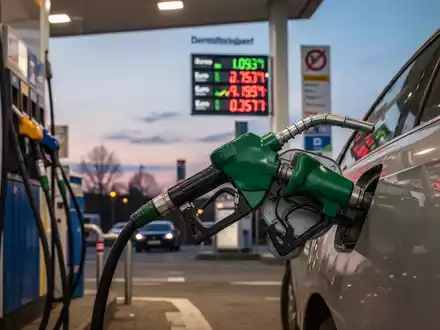 Eine Nahaufnahme einer Zapfpistole, die Benzin in ein Auto füllt, mit einer digitalen Preisanzeige, die steigende Euro-Beträge zeigt. - Foto: über boerse-global.de
