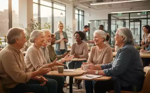 Eine Gruppe von Menschen unterschiedlichen Alters, die in einem hellen Raum miteinander interagieren und lachen. - Foto: über boerse-global.de