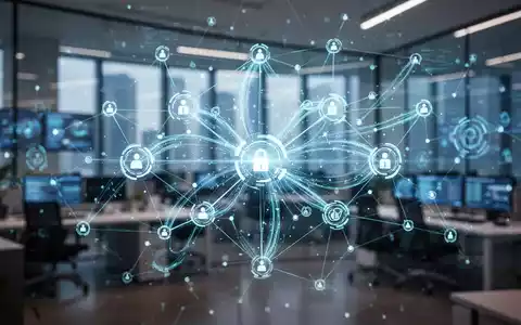 Ein abstraktes Netzwerk aus leuchtenden digitalen Knoten und Datenströmen, das Effizienz und Prozessoptimierung darstellt. - Foto: über boerse-global.de