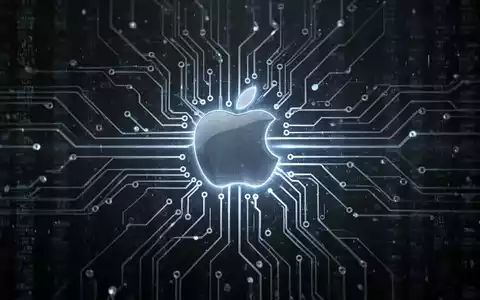 Abstraktes, leuchtendes Leiterplatten-Design mit dezentem Apple-Logo, das digitale Sicherheit und schnelle technologische Updates symbolisiert. - Foto: über boerse-global.de