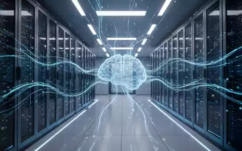 Zukunftssicherer Serverraum mit leuchtend blauen Datenströmen, die KI und Datenintegration darstellen. - Foto: über boerse-global.de