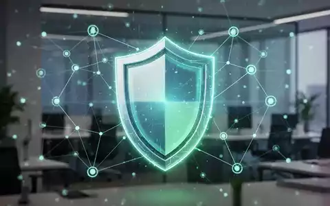 Ein stilisiertes, leuchtendes Schildsymbol über einem digitalen Netzwerk, das Cybersicherheit und automatische Blockierung darstellt. - Foto: über boerse-global.de