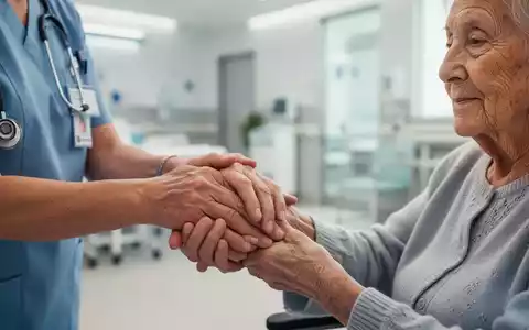 Nahaufnahme der Hände einer Pflegefachkraft, die die Hand eines älteren Patienten mit Demenz hält. Fokus auf Empathie und Fürsorge. - Foto: über boerse-global.de