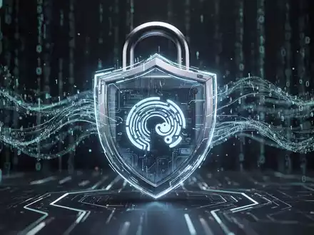 Digitales Vorhängeschloss mit leuchtenden Linien schützt Open-Source-Logo, Binärcode im Hintergrund, symbolisiert Cybersicherheit. - Foto: über boerse-global.de