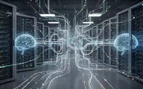 Abstrakte Darstellung von Datenflüssen und Server-Infrastruktur, die Investitionen in kognitive KI-Systeme und Rechenzentren symbolisiert. - Foto: über boerse-global.de