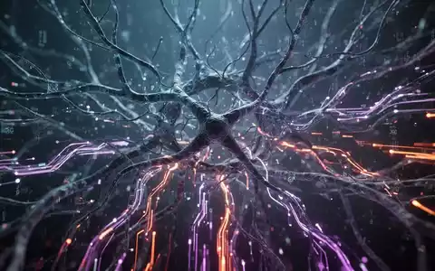 Abstraktes Bild mit verschlungenen digitalen neuronalen Netzen, eines teilweise verdeckt, symbolisiert eingeschränkten Zugang zu KI-Modellen. - Foto: über boerse-global.de