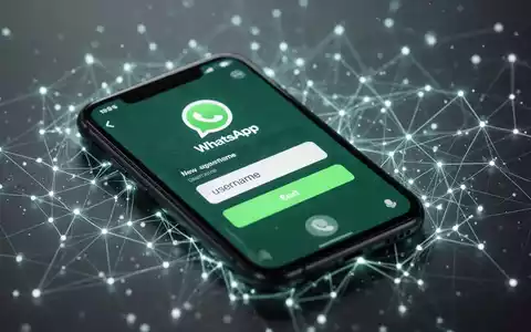 Smartphone-Bildschirm mit WhatsApp-Benutzernameneingabe, digitale Netzlinien im Hintergrund, Symbol für neues Identifikationssystem. - Foto: über boerse-global.de