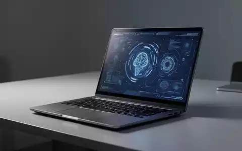Schlankes, modernes 14-Zoll-Laptop, teilweise geöffnet, auf minimalistischem Schreibtisch, mit betontem Gehäuse und moderner Technik. - Foto: über boerse-global.de