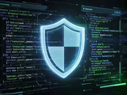Leuchtendes digitales Schildsymbol über abstraktem Code, das Browsersicherheit gegen Cyberangriffe darstellt. - Foto: über boerse-global.de