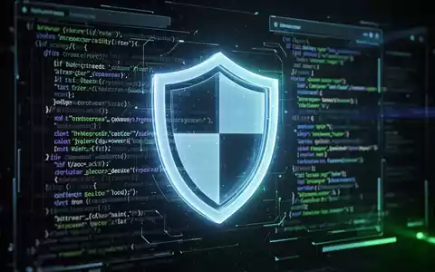 Leuchtendes digitales Schildsymbol über abstraktem Code, das Browsersicherheit gegen Cyberangriffe darstellt. - Foto: über boerse-global.de
