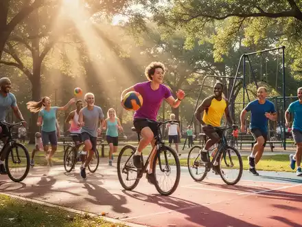 Eine vielfältige Gruppe von Menschen jeden Alters und mit unterschiedlichen Fähigkeiten nimmt an Sportaktivitäten in einem Park teil. - Foto: über boerse-global.de