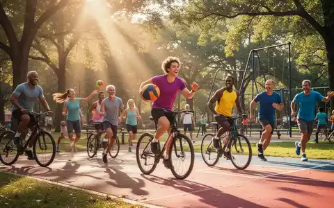 Eine vielfältige Gruppe von Menschen jeden Alters und mit unterschiedlichen Fähigkeiten nimmt an Sportaktivitäten in einem Park teil. - Foto: über boerse-global.de