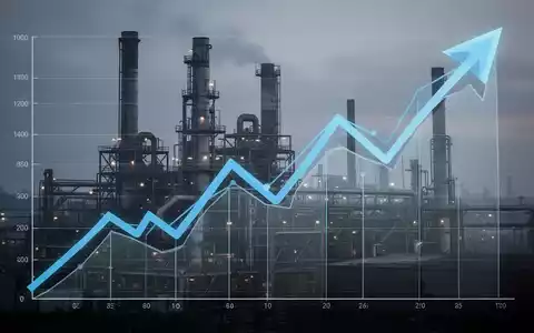 Eine Grafik zeigt einen deutlichen Abwärtstrend, mit angedeuteten Fabrikgebäuden im Hintergrund, die Industrie und Arbeit symbolisieren. - Foto: über boerse-global.de