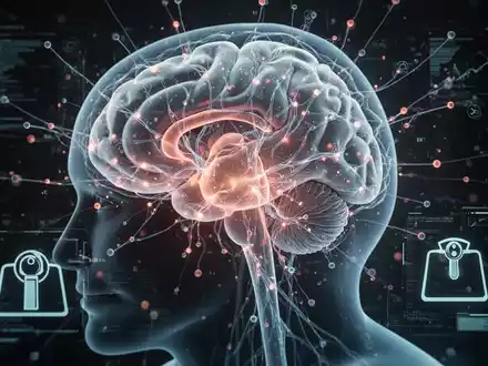 Eine stilisierte Darstellung des menschlichen Gehirns mit hervorgehobenem Hypothalamus, der neuronale Verbindungen und Datenpunkte zeigt. - Foto: über boerse-global.de