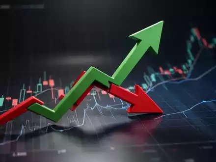 Eine grüne aufsteigende Pfeilspitze durchbricht einen roten absteigenden Pfeil auf einem Finanzdiagramm. - Foto: über boerse-global.de