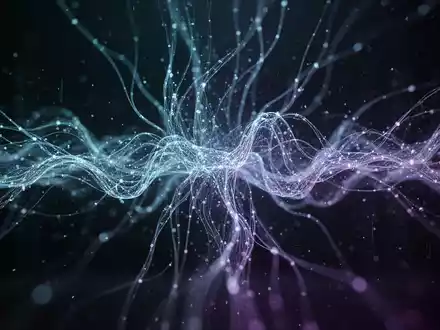 Abstrakte Darstellung eines futuristischen, leuchtenden KI-Neuronalen Netzes mit blauen und violetten Farbtönen. - Foto: über boerse-global.de