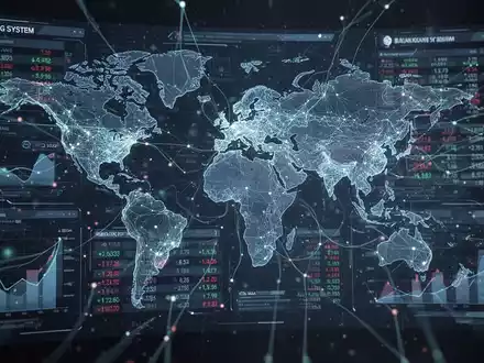 Stilisierte digitale Oberfläche mit Finanzgrafiken und Daten, subtiler Glitch-Effekt, symbolisiert Bankensystemstörungen. - Foto: über boerse-global.de