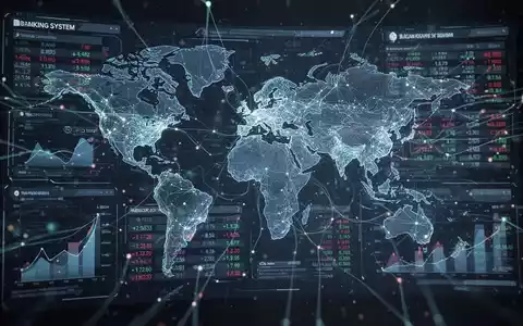 Stilisierte digitale Oberfläche mit Finanzgrafiken und Daten, subtiler Glitch-Effekt, symbolisiert Bankensystemstörungen. - Foto: über boerse-global.de