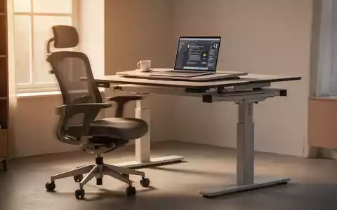 Ein modernes, minimalistisches Homeoffice mit höhenverstellbarem Schreibtisch, ergonomischem Stuhl und Laptop, beleuchtet von warmem Fensterlicht. - Foto: über boerse-global.de