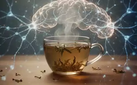 Eine dampfende Tasse Tee mit feinen Teeblättern und einer stilisierten Darstellung von Gehirnneuronen im Hintergrund. - Foto: über boerse-global.de