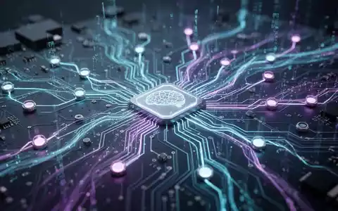 Nahaufnahme einer futuristischen Leiterplatte mit leuchtend blauen und violetten Linien, die Software und künstliche Intelligenz darstellt. - Foto: über boerse-global.de