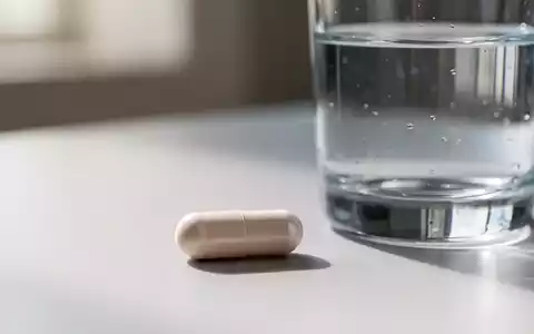 Eine einzelne Eisen-Nahrungsergänzungskapsel liegt neben einem Glas Wasser auf einer sauberen Oberfläche, minimalistisch und einfach. - Foto: über boerse-global.de