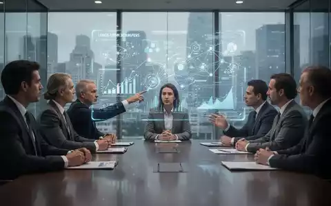 Eine Gruppe von Führungskräften diskutiert in einem modernen Konferenzraum vor einer holografischen Datenprojektion. - Foto: über boerse-global.de