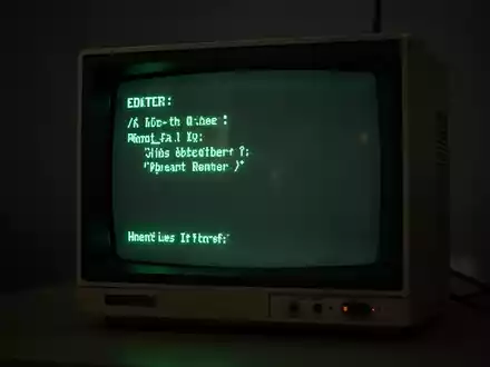 Minimalistische Retro-Texteditor-Oberfläche auf altem CRT-Monitor mit leuchtend grünem Pixeltext. - Foto: über boerse-global.de
