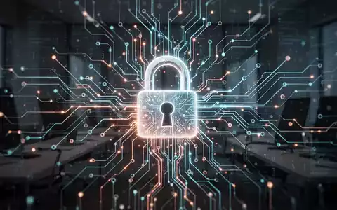 Ein stilisiertes, leuchtendes neuronales Netzwerk mit einem digitalen Vorhängeschloss-Symbol, das KI-Compliance und Sicherheitsherausforderungen darstellt. - Foto: über boerse-global.de
