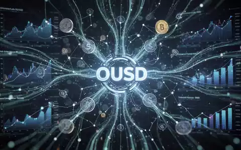 Ein futuristisches Netzwerk aus digitalen Vermögenswerten und Datenströmen, die sich zu einem OUSD-Symbol verbinden, umgeben von Finanzdiagrammen. - Foto: über boerse-global.de