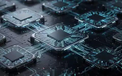 Nahaufnahme futuristischer Mikrochips mit leuchtend blauen und violetten Schaltkreisen, die KI-Technologie und fortschrittliche Prozessoren darstellen. - Foto: über boerse-global.de