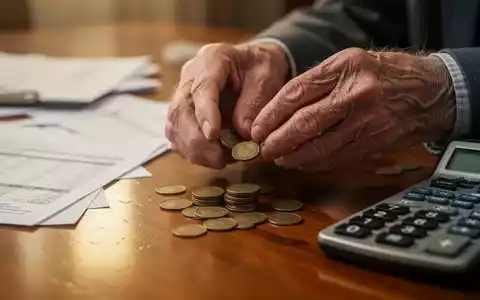 Ältere Hände zählen Münzen auf einem Holztisch, im Hintergrund unscharfe Finanzdokumente und ein Taschenrechner. - Foto: über boerse-global.de