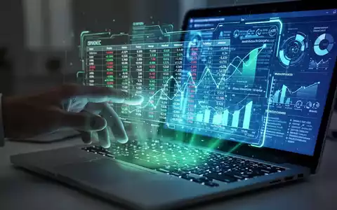 Eine Hand interagiert mit einem holografischen Excel-Blatt mit Finanzdaten und KI-Erkenntnissen, projiziert von einem Laptop. - Foto: über boerse-global.de