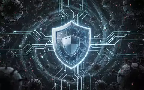 Eine abstrakte Darstellung von Datenresilienz: Leuchtende digitale Schaltkreise verschmelzen mit einem Schutzschild vor dunklen Cyberbedrohungen. - Foto: über boerse-global.de