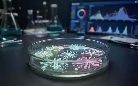 Nahaufnahme einer Petrischale mit leuchtenden Bakterienkulturen und unscharfen wissenschaftlichen Instrumenten im Hintergrund. - Foto: über boerse-global.de