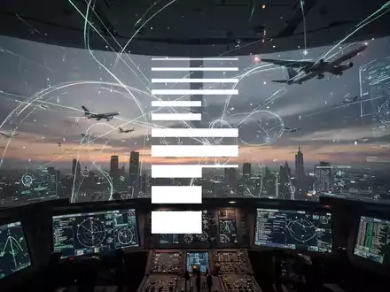 Abstrakte Darstellung von Flugsicherungstechnologie mit leuchtenden Linien und Datenströmen, die nahtlose Kommunikation symbolisieren. - Foto: über boerse-global.de