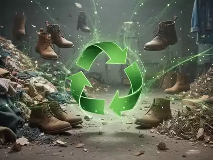 Eine abstrakte Darstellung von Textilien und Schuhen, die recycelt und wiederverwendet werden, mit umweltfreundlichen Symbolen. - Foto: über boerse-global.de