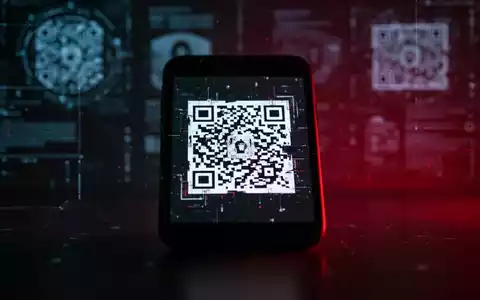 Smartphone-Bildschirm mit verzerrtem QR-Code, umgeben von digitalen Sicherheitselementen und rotem Leuchten, Symbol für Cyber-Betrug. - Foto: über boerse-global.de