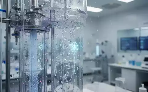 Nahaufnahme einer fortschrittlichen Wasserfilteranlage mit Wassertropfen und Leuchtanzeigen in einem japanischen Labor. - Foto: über boerse-global.de